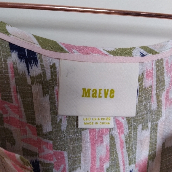 Anthropologie Maeve Ikat Print Pleated Button Front Sleeveless Tank Top Size 0 - Picture 7 of 9